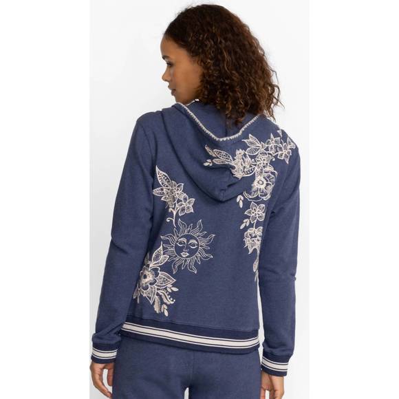 NEW JOHNNY WAS addison rib detail zip-up sweatshirt in heather indigo - Picture 3 of 3